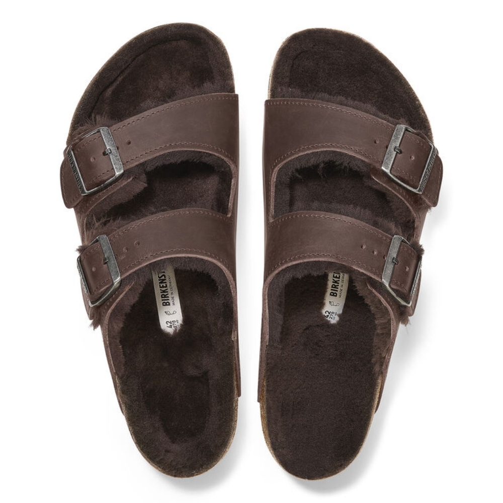 Birkenstock Oiled Leather Shearling Sandals